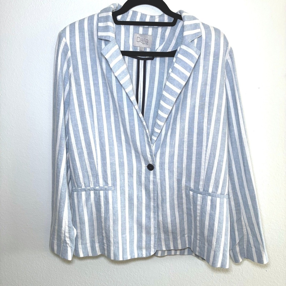 Dalia Linen Blazer Cotton Blend Striped Women XL Blue Nautical Coastal Preppy